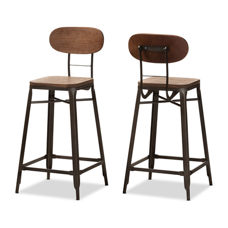 BAXTON STUDIO Varek Bamboo and Rust-Finished Steel Stackable Counter Stool, PK2 150-9125